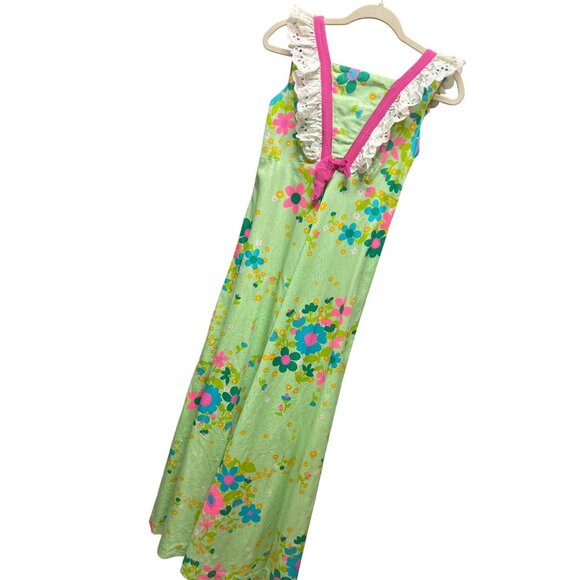 Hilda Hawaii Vintage 60's Empire Waist Green Floral Maxi Dress - Picture 1 of 9